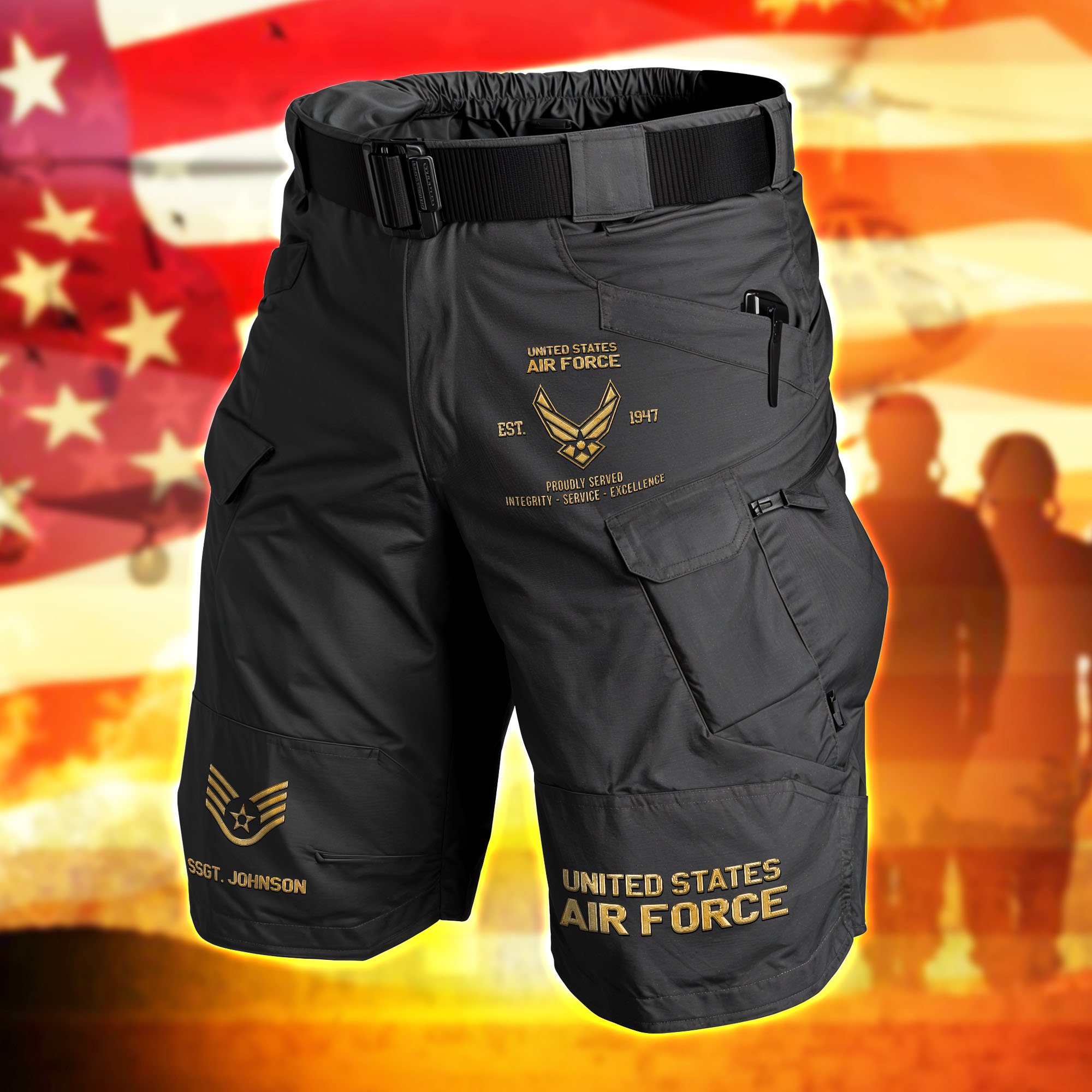 U.S. Air Force 2D Summer Men Cargo Short Personalized Your Name And Rank, US Military Shorts, US Military Gifts ETHY-59848